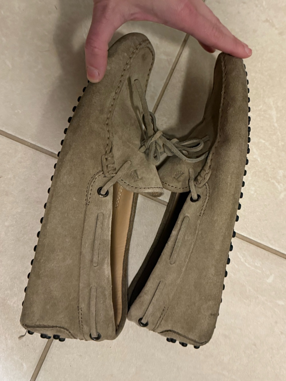 TOD'S Men’s Driving Mocassin Suede Driving Loafers in Taupe Brown Camel size 6.5 - Picture 8 of 12
